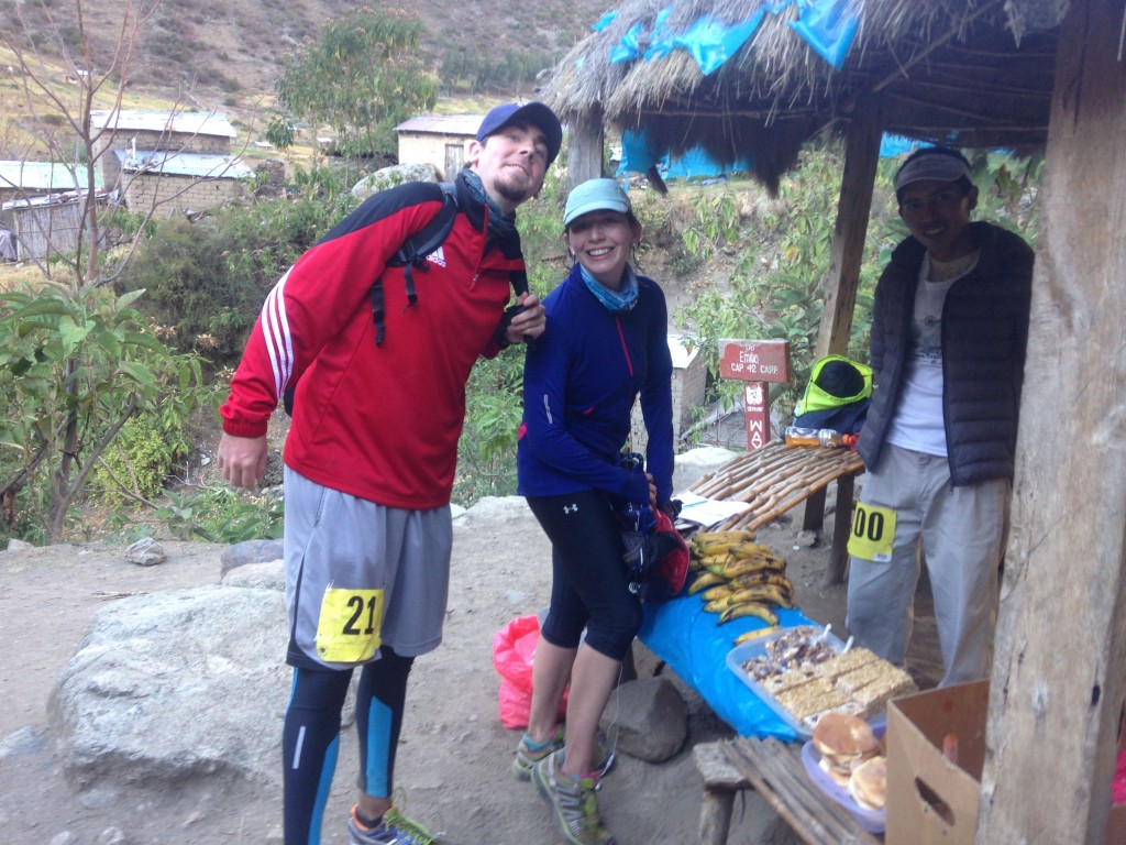 inca trail marathon racers at aid station