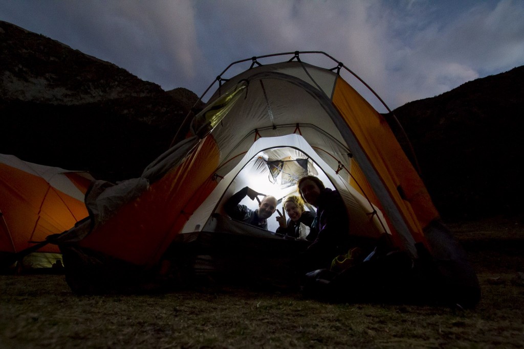 camping out before the Inca Trail Marathon to Machu Picchu